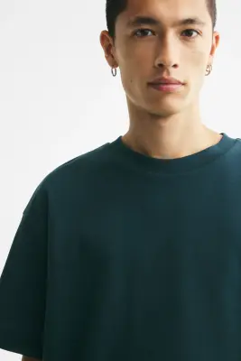 T-shirt Loose Fit en interlock - Turquoise foncé — photo 2