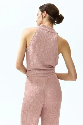 Pantalon large à effet froissé - Rose ancien — photo 3