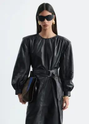 Robe ceinturée en cuir - Noir — photo 3