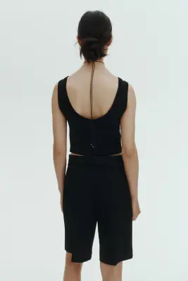 Short Bermuda avec ceinture repliée - Noir — photo 3