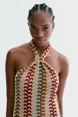 Robe bain-de-soleil façon crochet - Bleu clair/multirayures — photo 1