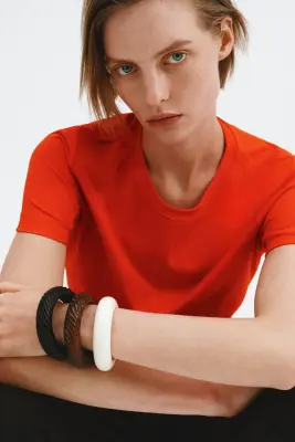 Top péplum en interlock - Rouge vif — photo 1