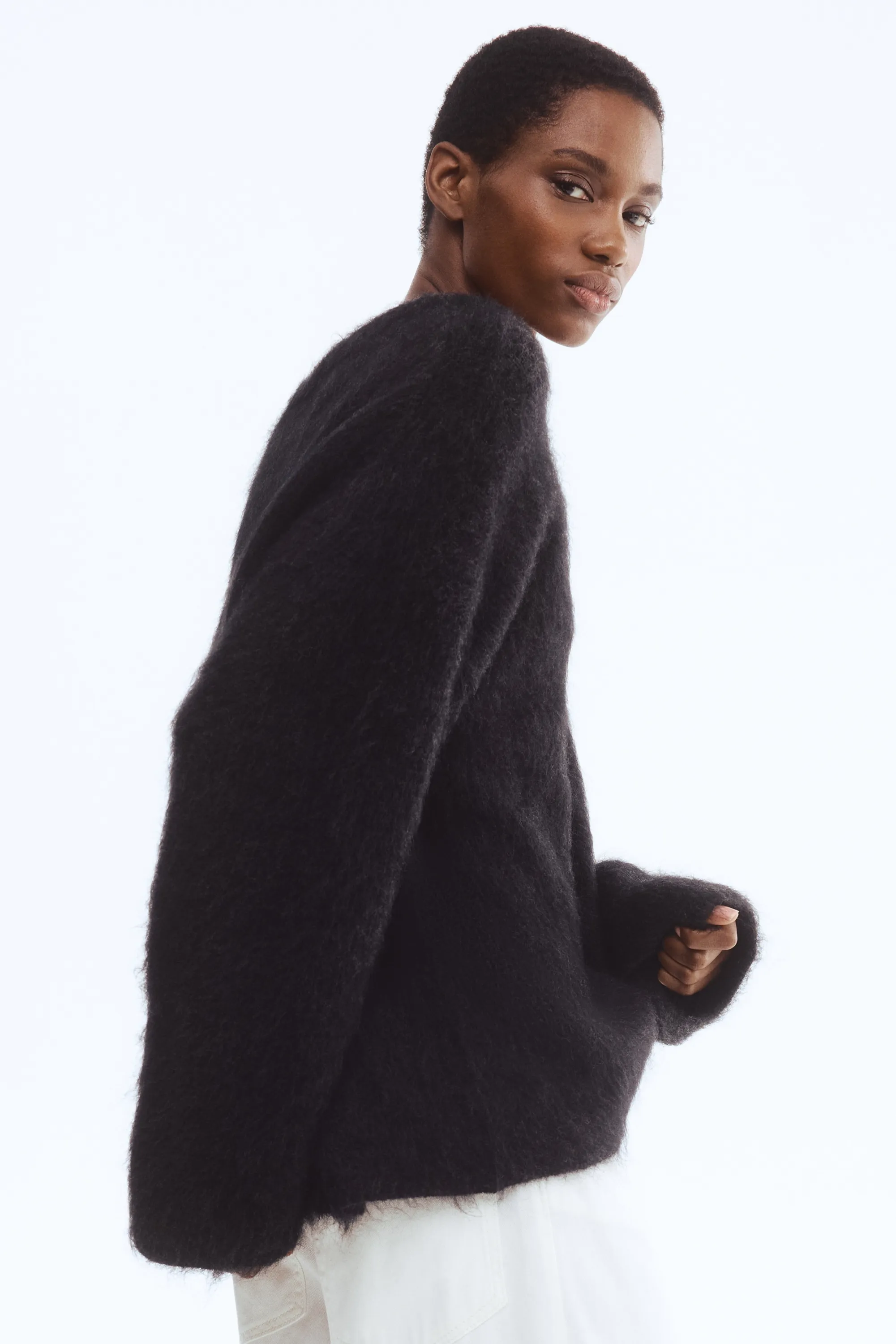 Pull oversize en mohair mélangé - Gris foncé