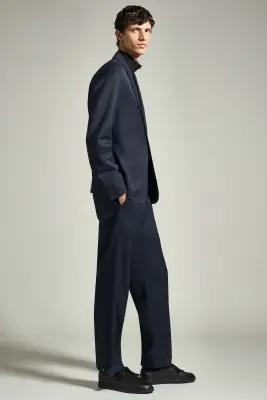 PANTALON DROIT REGULAR RÉSISTANT AUX PLIS - BLEU MARINE — photo 3