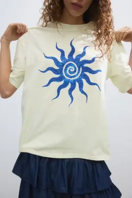 T-shirt oversize avec motif imprimé - Jaune clair/soleil — photo 1