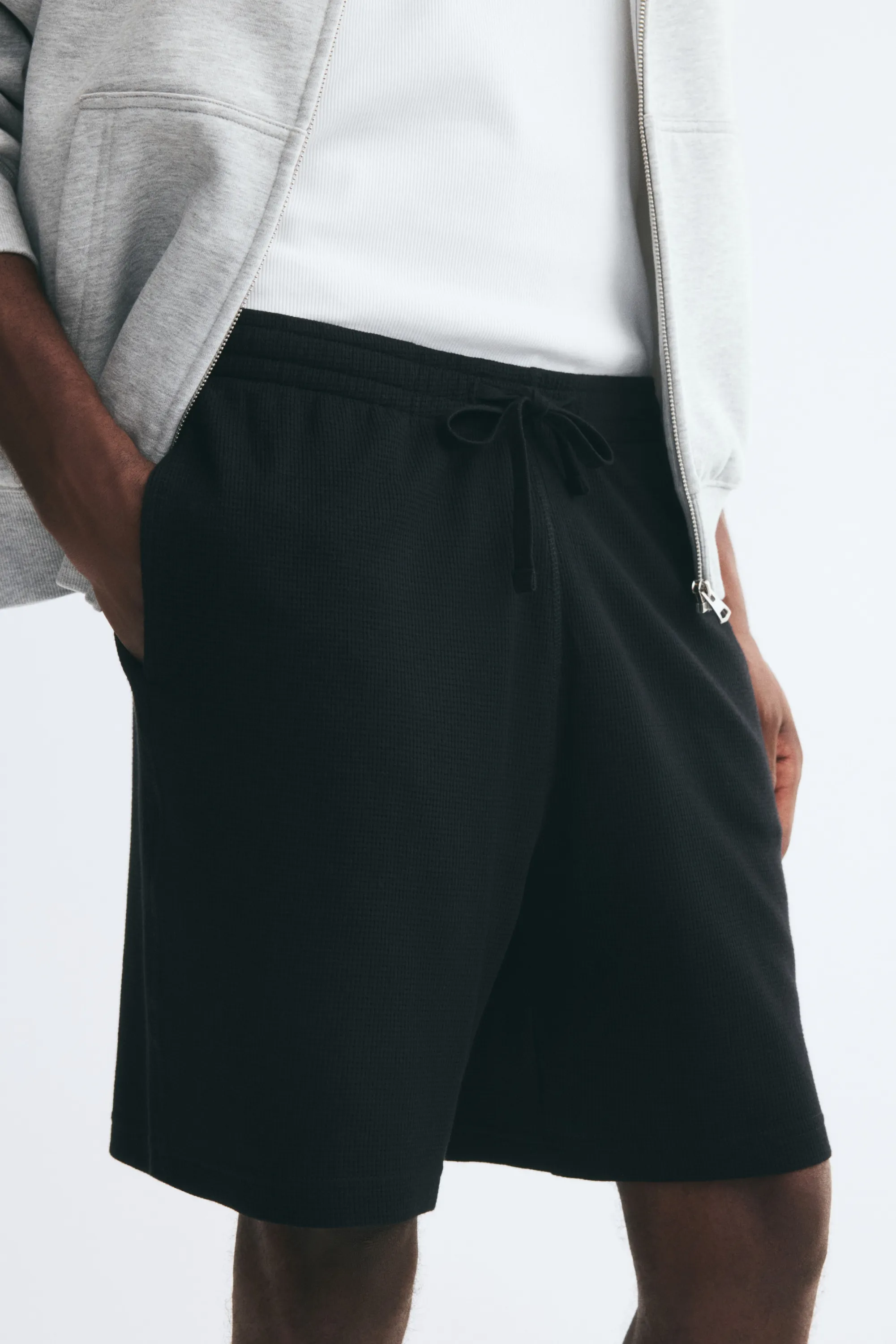 Short gaufré Relaxed Fit - Noir