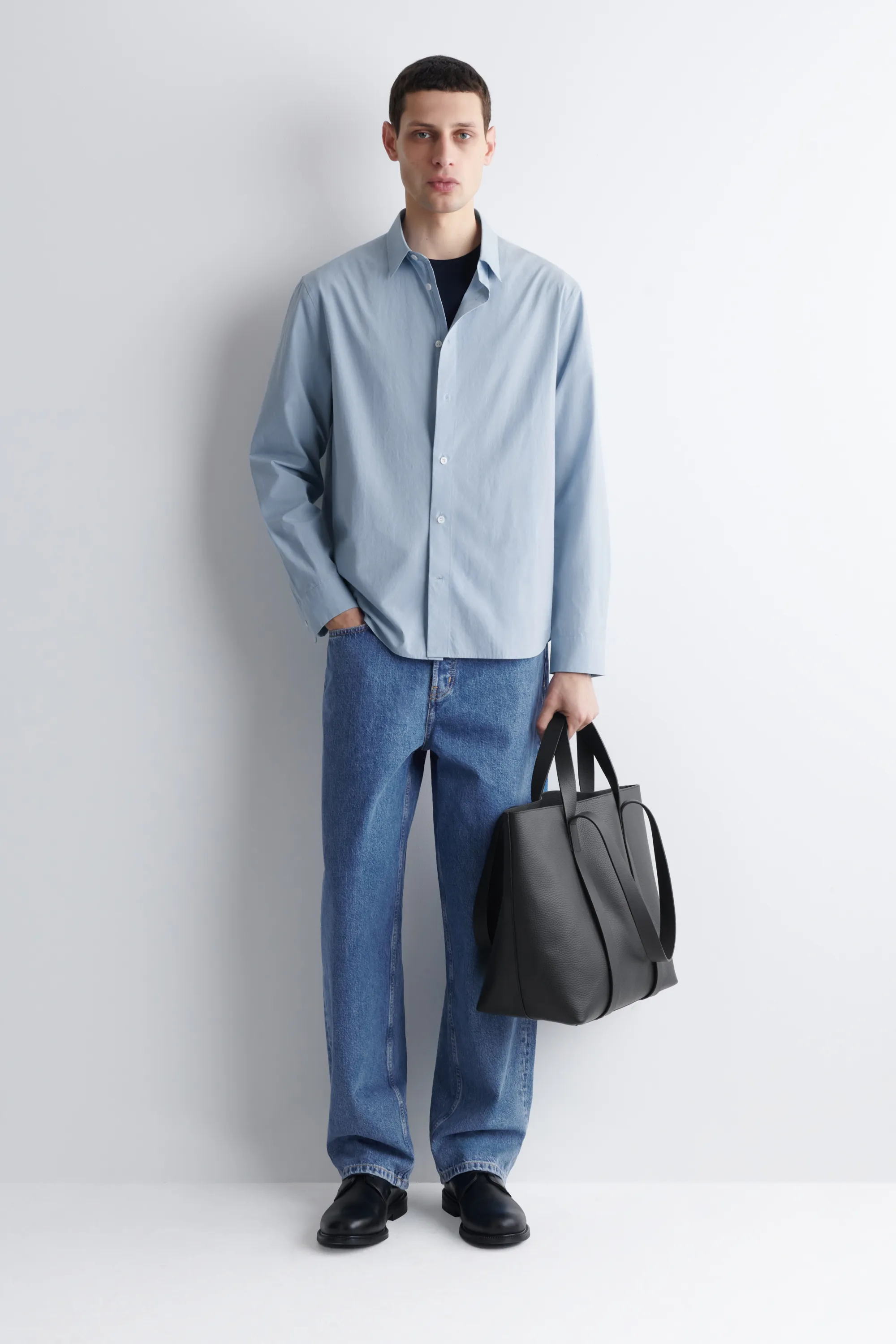 CHEMISE DÉCONTRACTÉE EN POPELINE DE COTON PIMA - BLEU