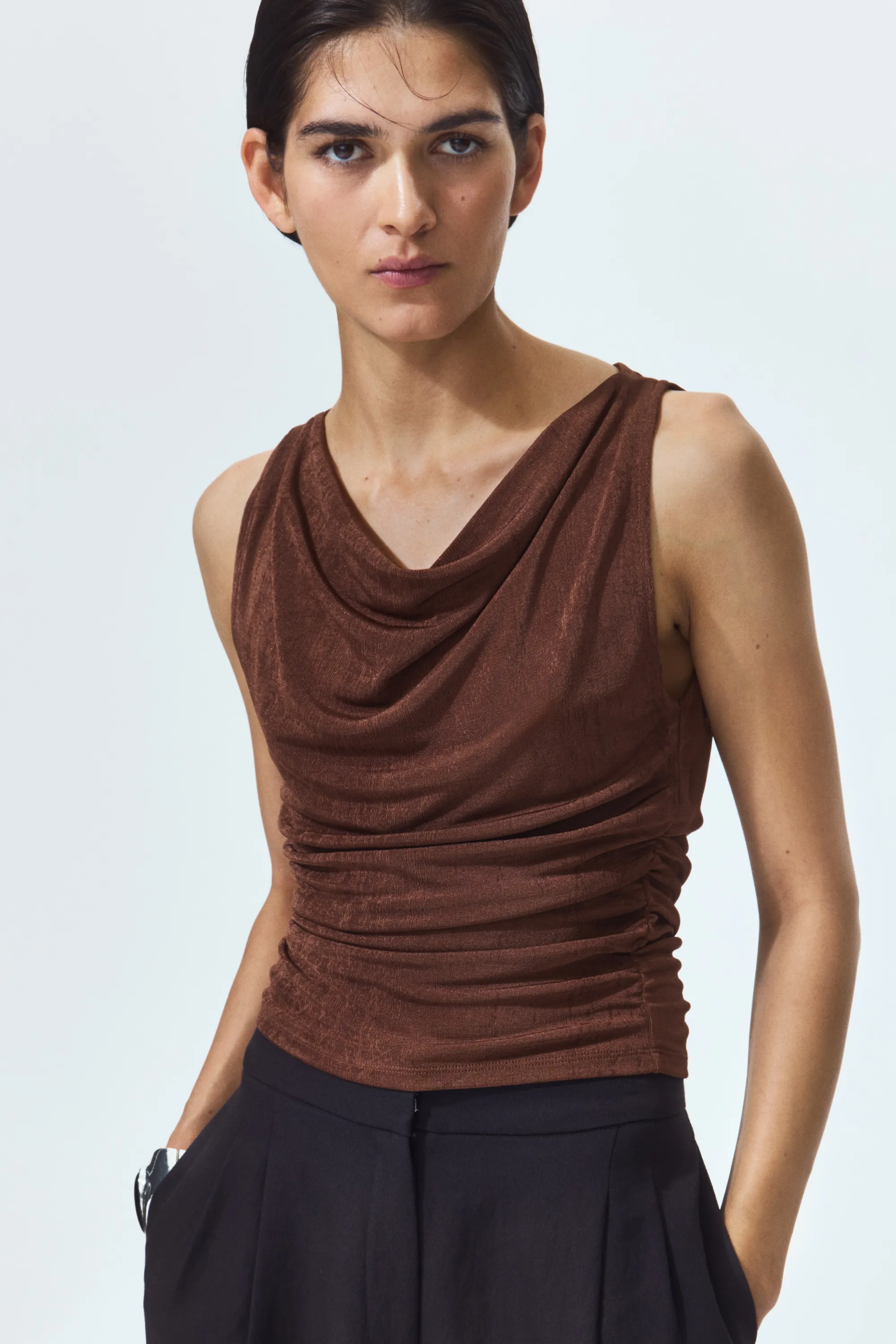 Top en jersey à effet drapé - Marron