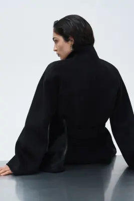 Manteau oversize en laine - Noir — photo 4