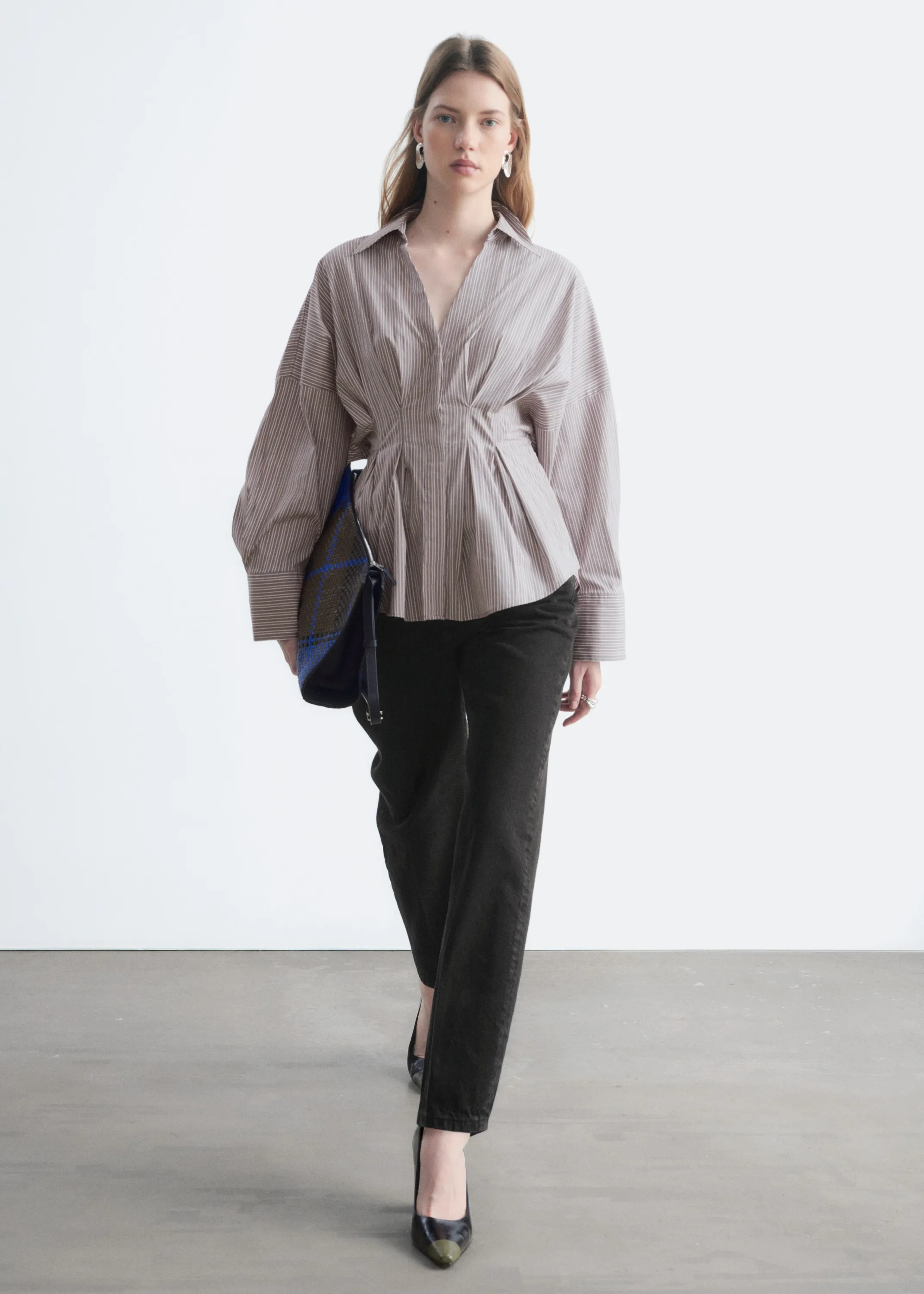 Chemise ajustée en coton - Gris/Rose