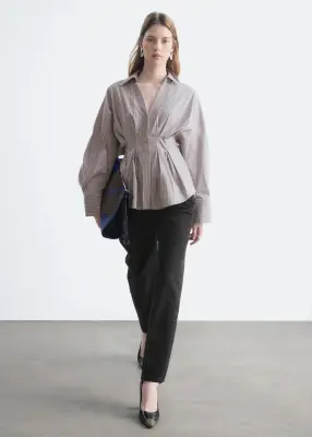 Chemise ajustée en coton - Gris/Rose — photo 1
