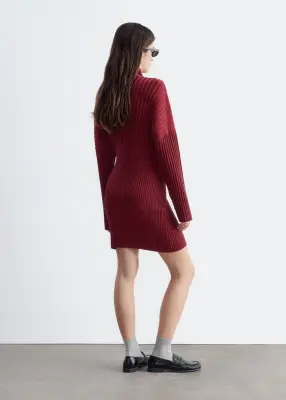 Robe côtelée à col montant - Rouge foncé — photo 5