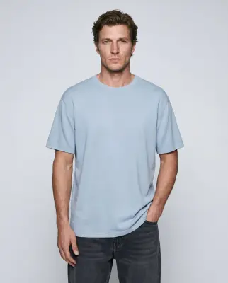 T-shirt Bleu Clair Col Rond Manches Courtes en Cachemire — photo 5