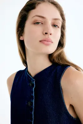 Gilet sans manches avec basque - Bleu denim foncé — photo 2
