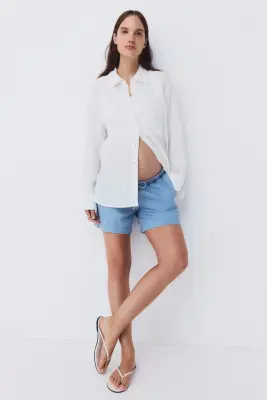 MAMA Short à cordon en denim - Bleu denim clair — photo 1