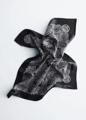Foulard en soie à motif cachemire - Noir/Cachemire blanc — photo 1