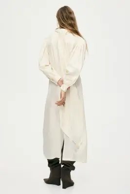 Robe avec détail à nouer - Crème — photo 2