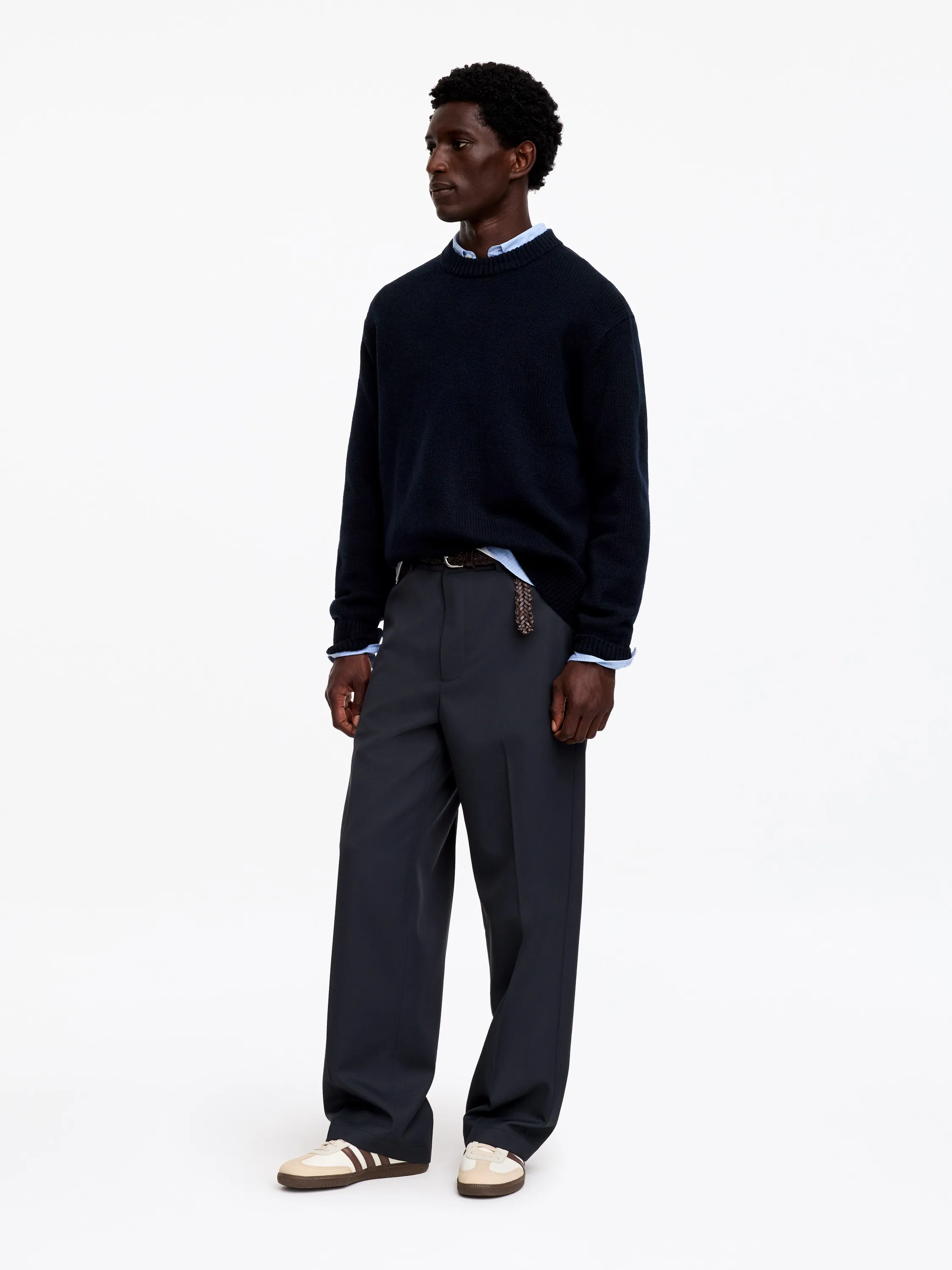 Pull en maille de laine épaisse - Bleu foncé