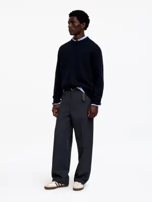 Pull en maille de laine épaisse - Bleu foncé — photo 1