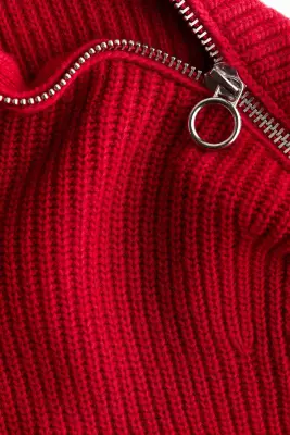 Pull col roulé - Rouge/color block — photo 4