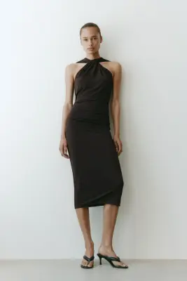 Robe en jersey à effet drapé - Marron foncé — photo 2