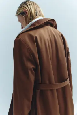 Manteau 3/4 oversize avec ceinture à nouer - Marron — photo 3