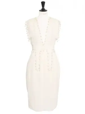 Iconique robe en coton blanc à pompon Printemps été 2003 par Phoebe Philo Taille 36 — photo 1