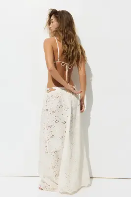 Jupe de plage avec broderie anglaise - Crème — photo 3