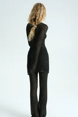 Top en maille pointelle scintillante - Noir — photo 2