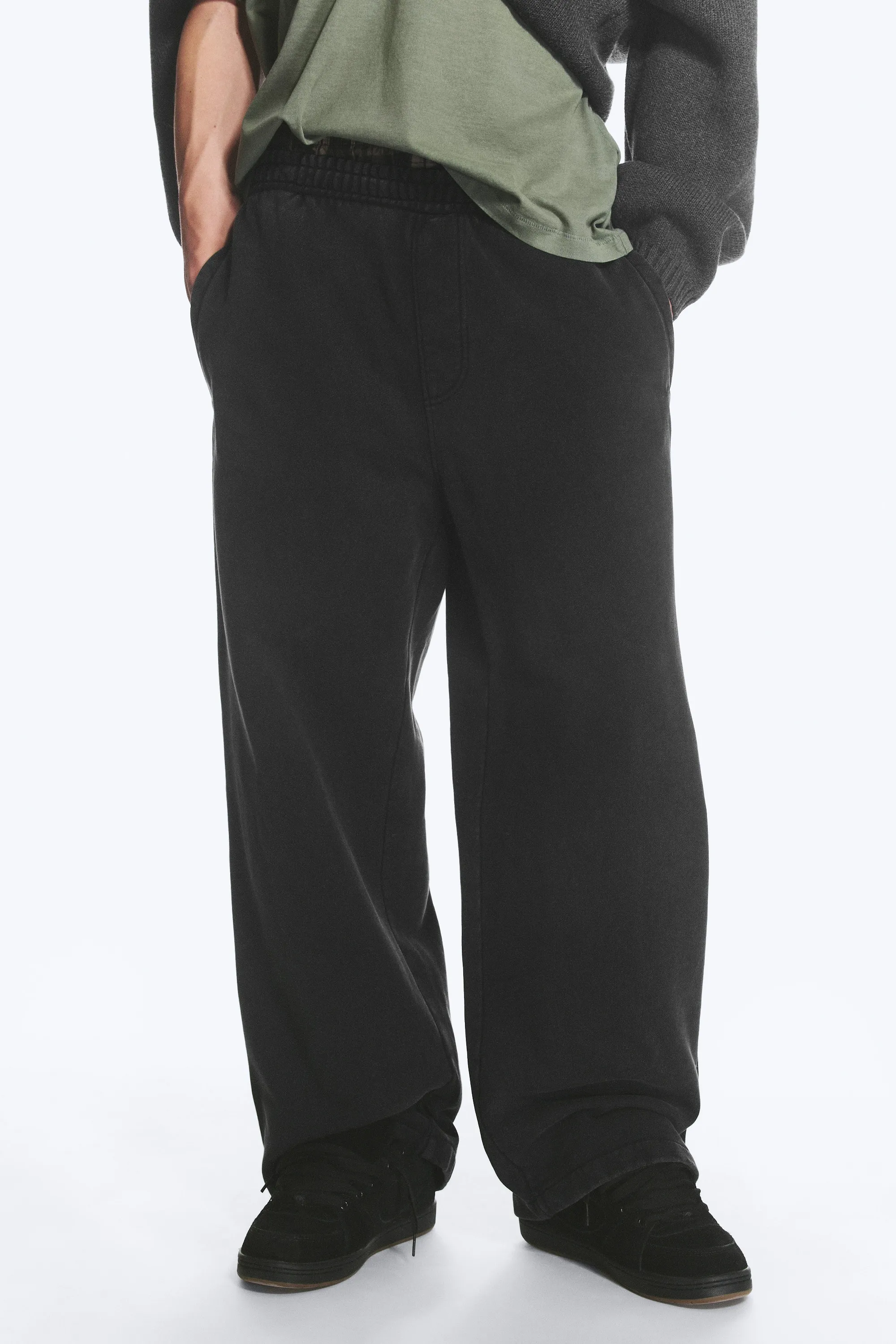 Pantalon de survêtement ample en coton épais - Noir usé