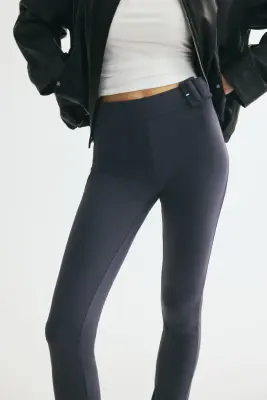 Pantalon en nylon avec détail de ceinture - Bleu foncé — photo 2