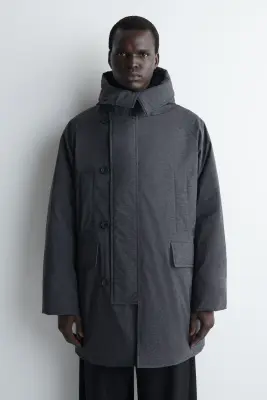 PARKA TECHNIQUE À CAPUCHE EN DUVET - GRIS FONCÉ — photo 3