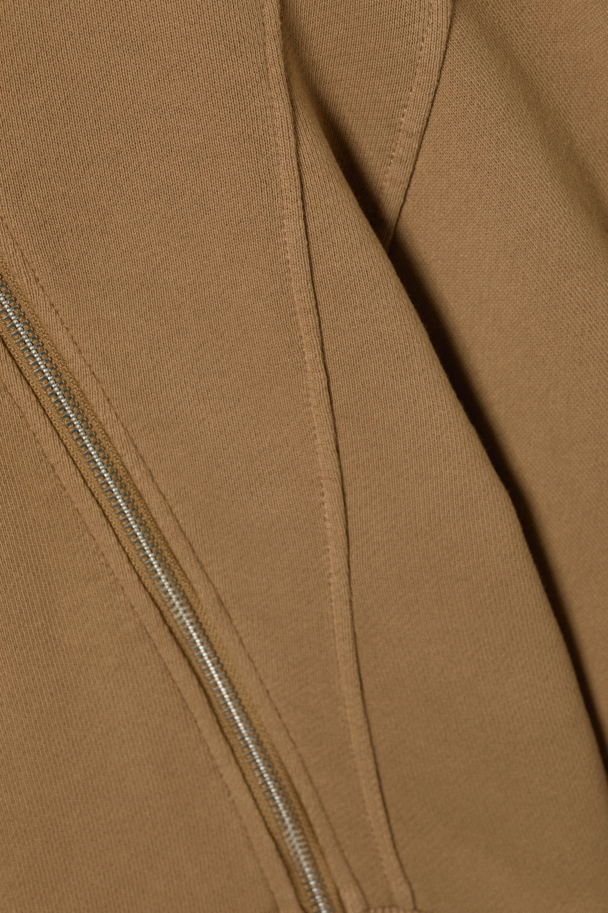 Sweat à capuche zippé asymétrique court - Beige foncé délavé