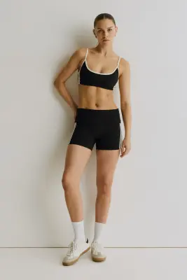 Short de sport moulant à taille repliée SoftMove™ - Noir/rayé — photo 2