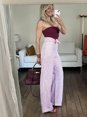 Pantalon taille haute ceinturé en coton rayé blanc et rouge Prix boutique 950€ Taille XS — photo 4