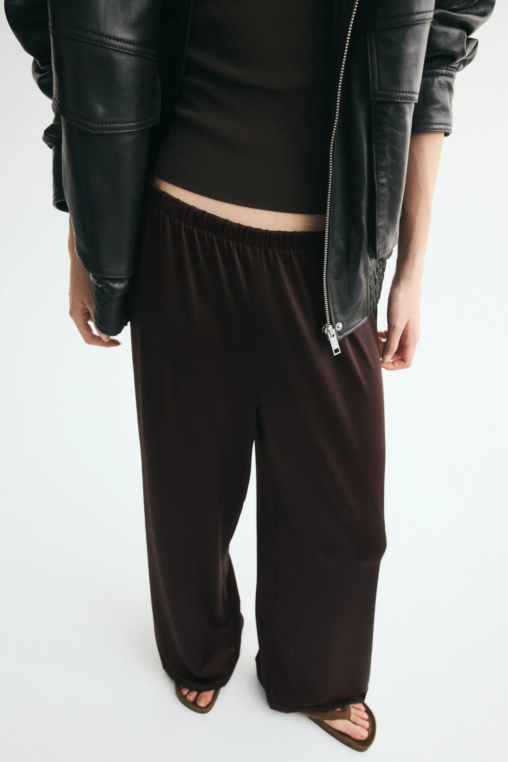 Pantalon en jersey avec taille élastique - Marron foncé
