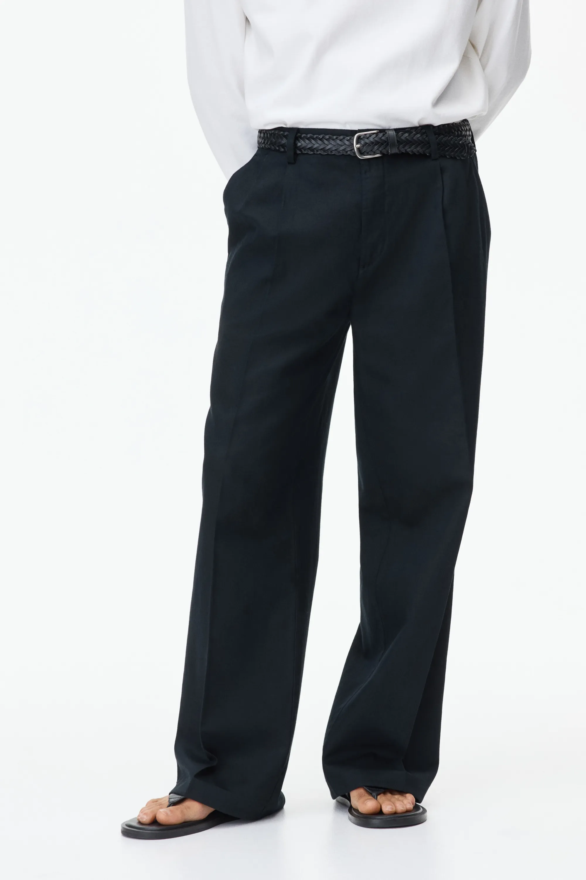 Pantalon large Loose Fit en lin mélangé - Noir
