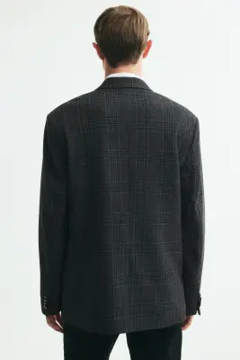 Veste Relaxed Fit à fermeture croisée - Gris foncé/carreaux — photo 3