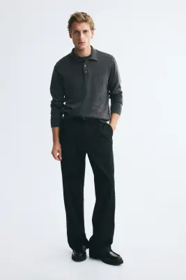Polo Regular Fit en laine mérinos - Gris foncé chiné — photo 2
