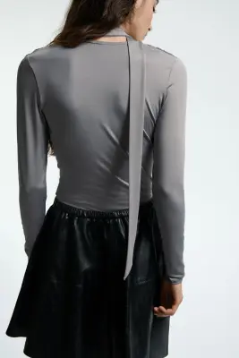Top avec détail façon écharpe - Gris — photo 2