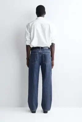 PANTALON EN DENIM DROIT DÉCONTRACTÉ - BLEU FONCÉ — photo 3