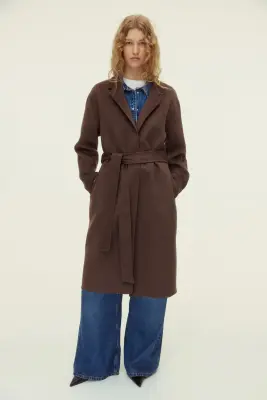 Manteau fait main en laine mélangée - Marron — photo 2