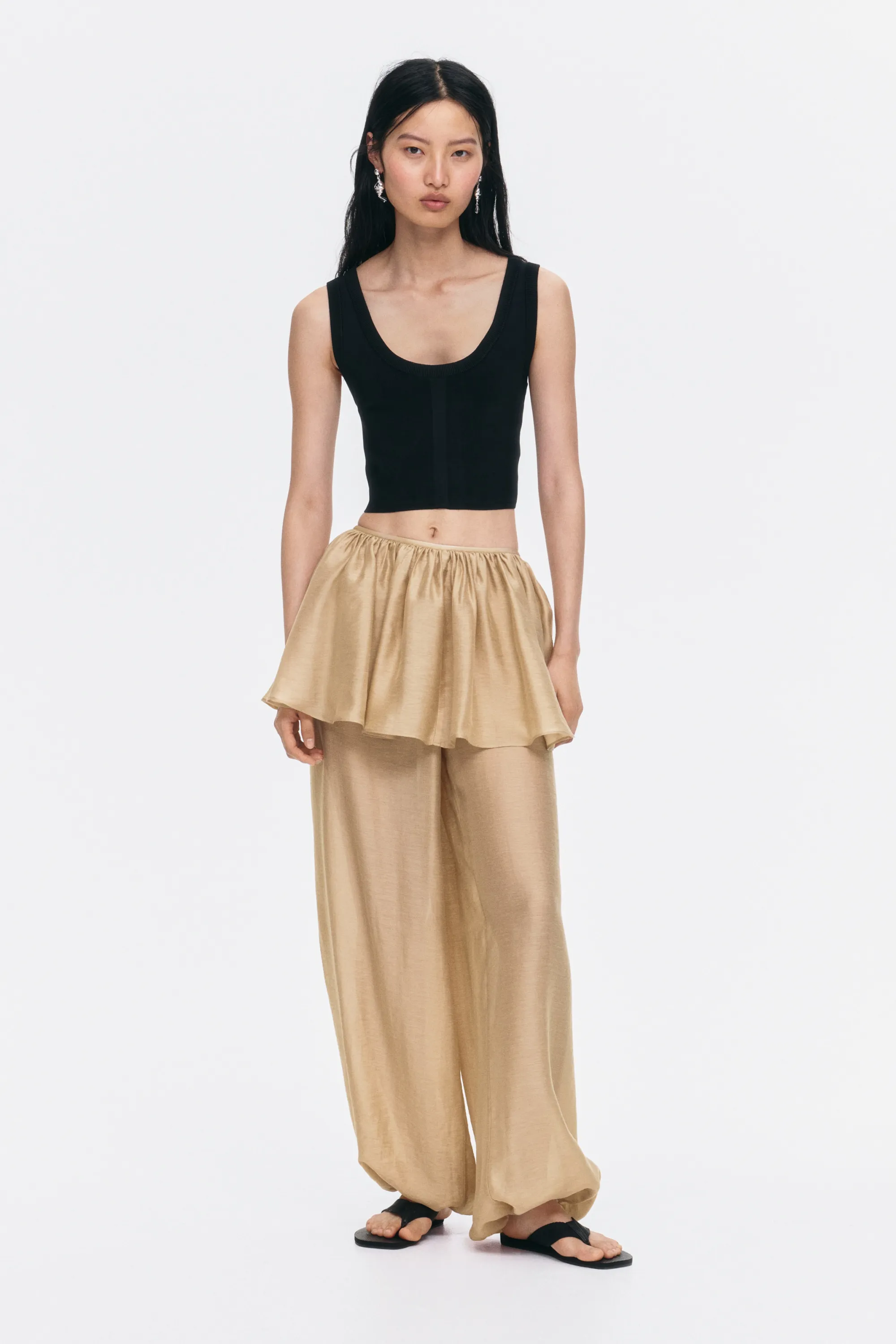 Pantalon ballon avec jupe superposée - Crème