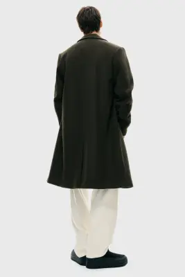 Manteau à fermeture droite en laine mélangée - Vert kaki foncé — photo 4