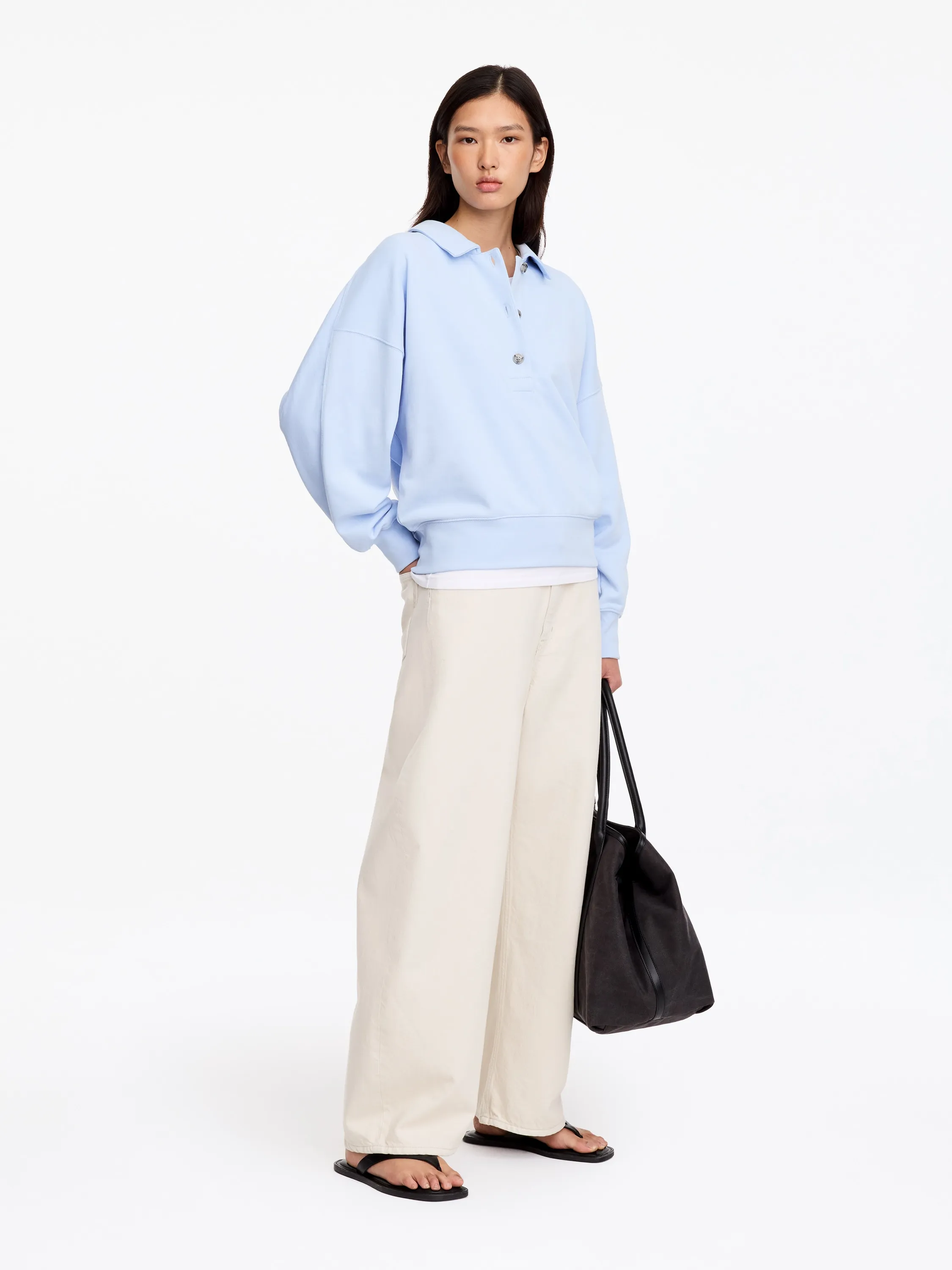 Sweat polo en tissu éponge - Bleu ciel
