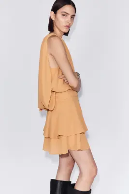 Robe en mousseline avec détail façon cape - Orange ancien — photo 4