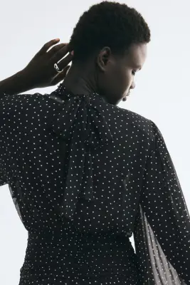 Robe cintrée en mousseline - Noir/pois — photo 1