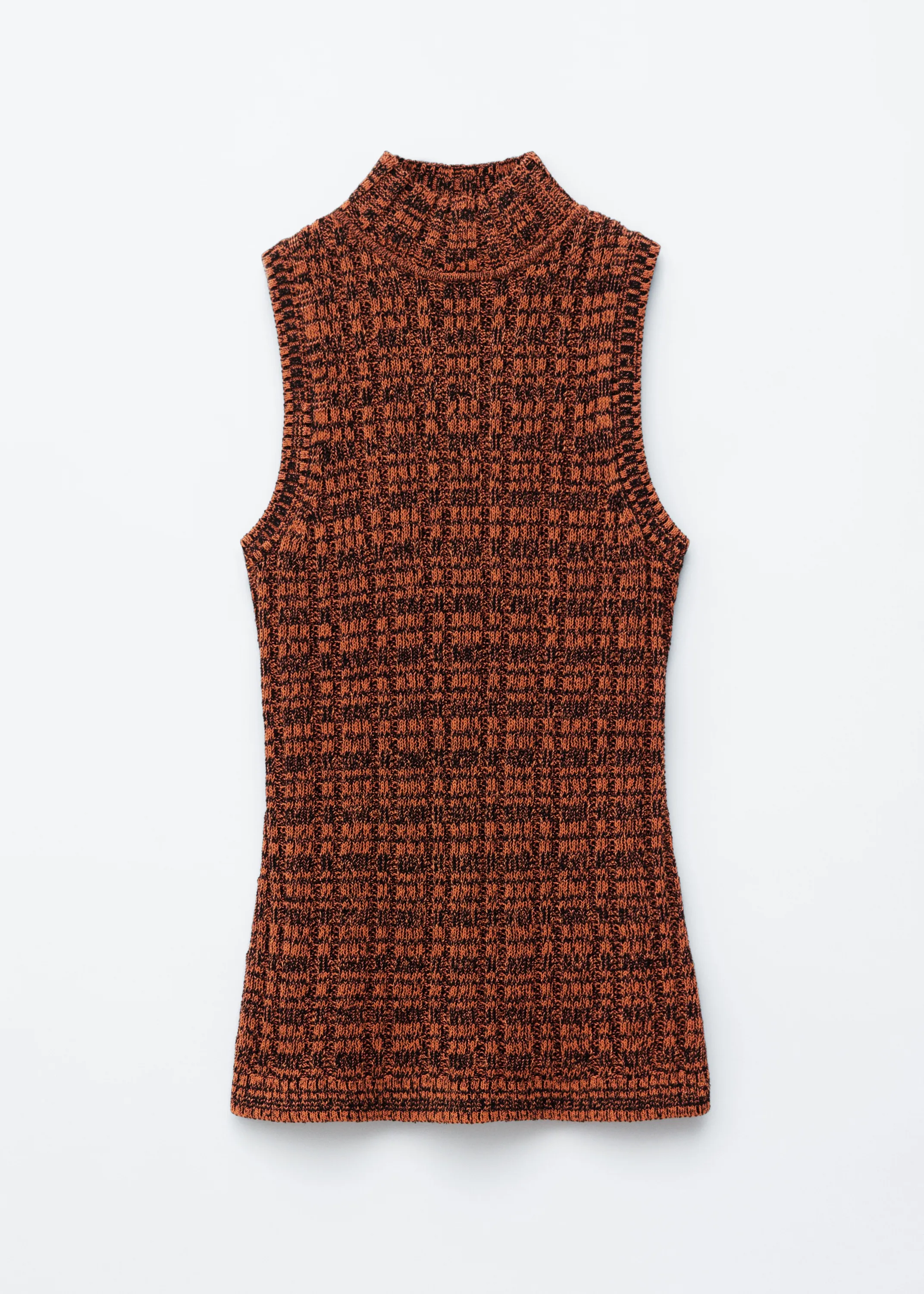 Haut sans manches en maille à col roulé - Orange/Noir