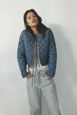 Veste matelassée avec fermeture à nouer - Bleu foncé/motif — photo 2