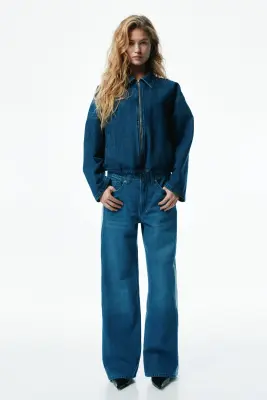 Jean Wide Regular avec bandes latérales - Bleu denim/blanc — photo 1